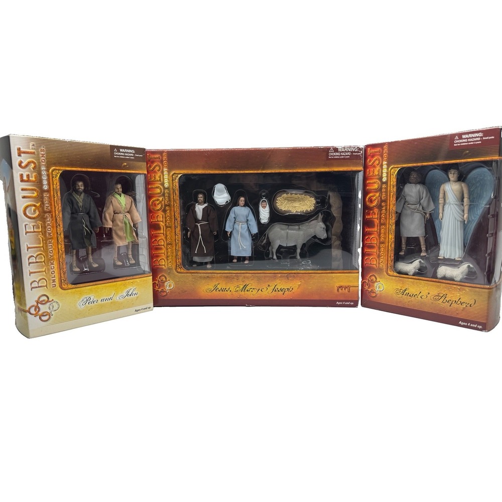 Bible Quest Action Figure Bundle. Jesus, Mary, Joseph, Peter, John Angels- More